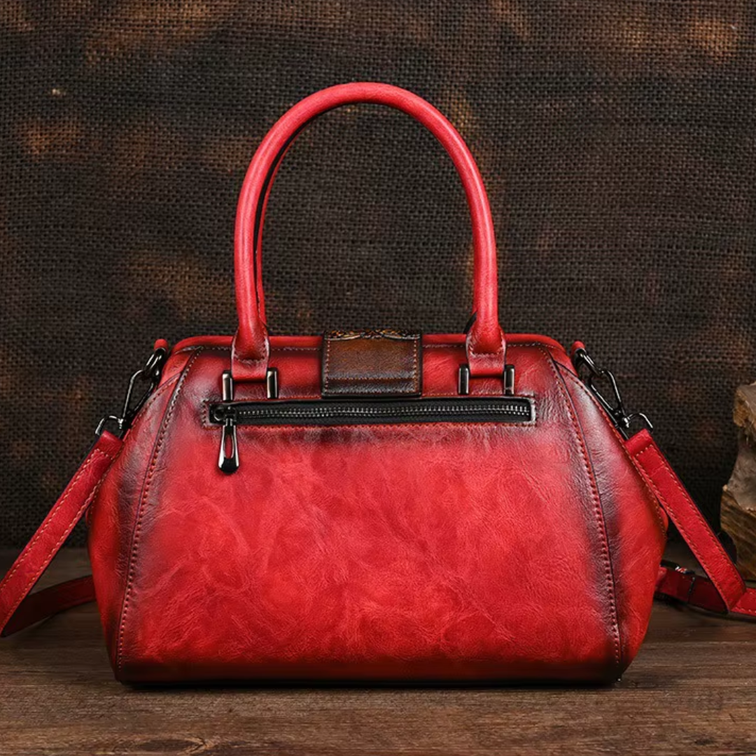 Florino - Gegravierte Lederhandtasche mit Blumenmuster