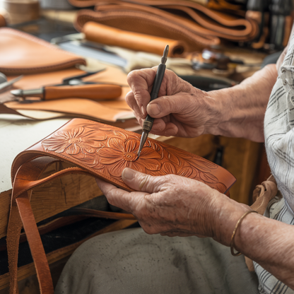Florino - Gegravierte Lederhandtasche mit Blumenmuster