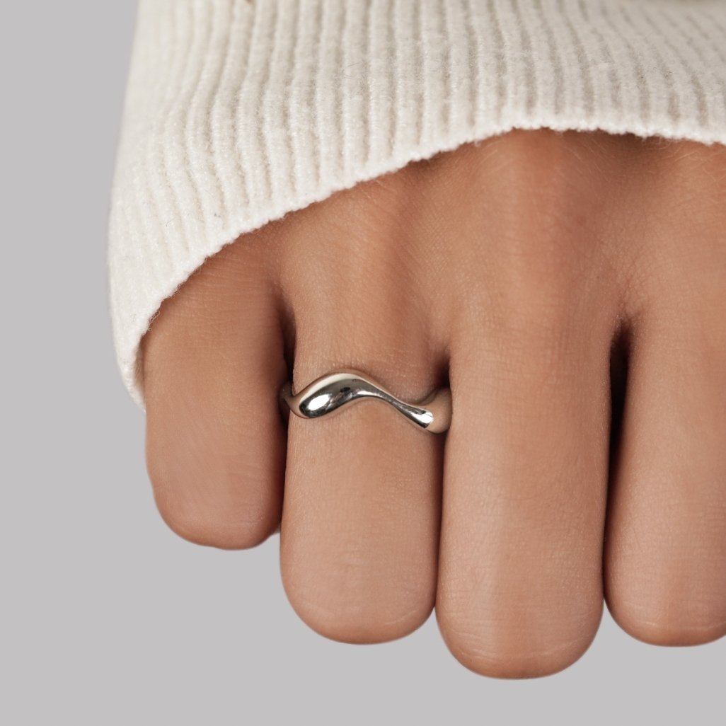 Adjustable Silver Ring with Wave Pattern