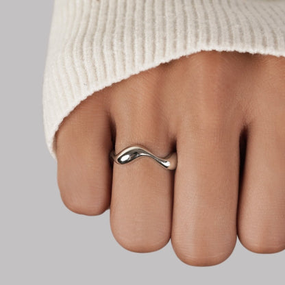 Adjustable Silver Ring with Wave Pattern