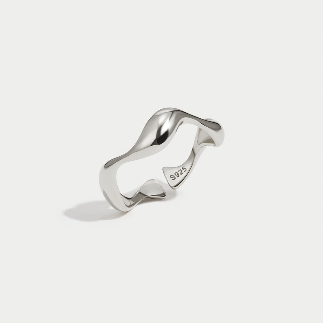 Adjustable Silver Ring with Wave Pattern