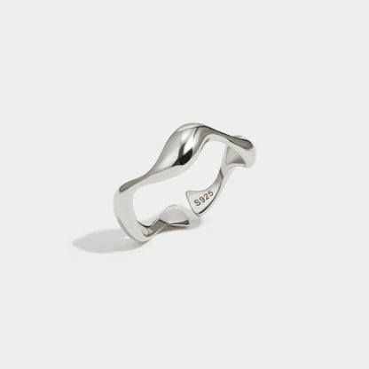 Adjustable Silver Ring with Wave Pattern