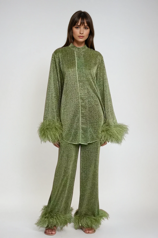 Celestine | Elegantes Zweiteiliges Set mit Federkragen