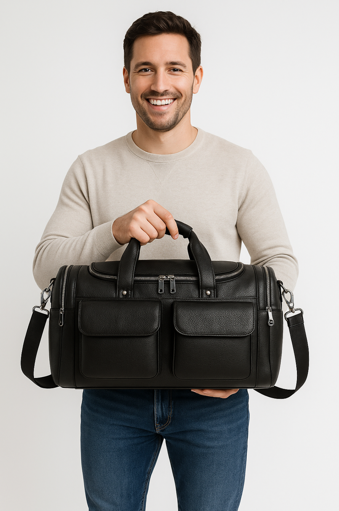 CHARLEROI | Schwarze Reisetasche aus Leder