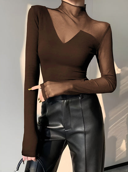 Asymmetrical Sheer Mesh Panel T-Shirt