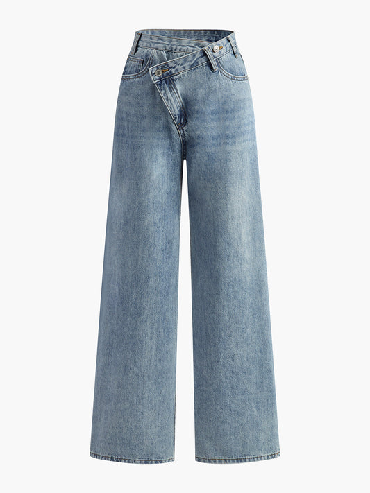 Asymmetric Waist Wide-Leg Jeans