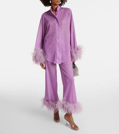 Celestine | Elegantes Zweiteiliges Set mit Federkragen