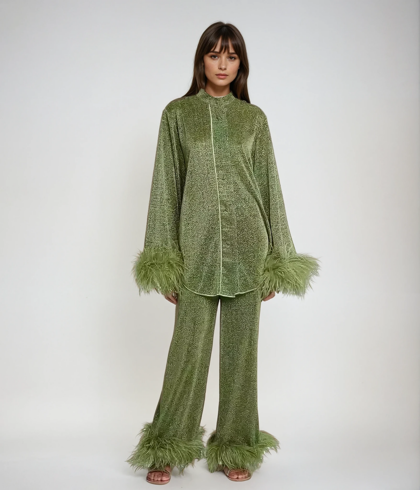 Celestine | Elegantes Zweiteiliges Set mit Federkragen