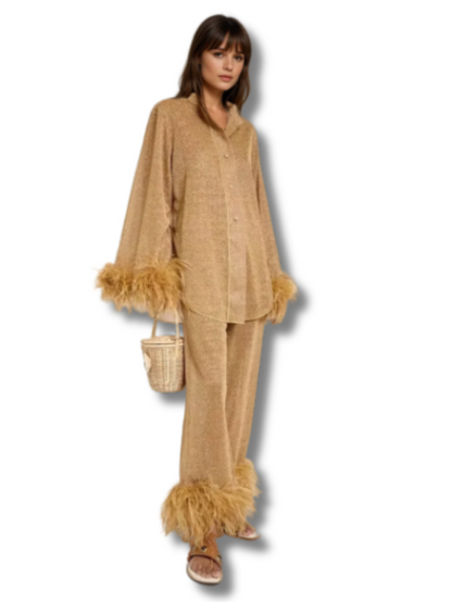 Celestine | Elegantes Zweiteiliges Set mit Federkragen