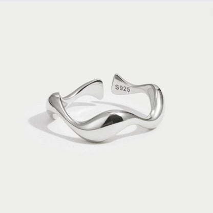 Adjustable Silver Ring with Wave Pattern